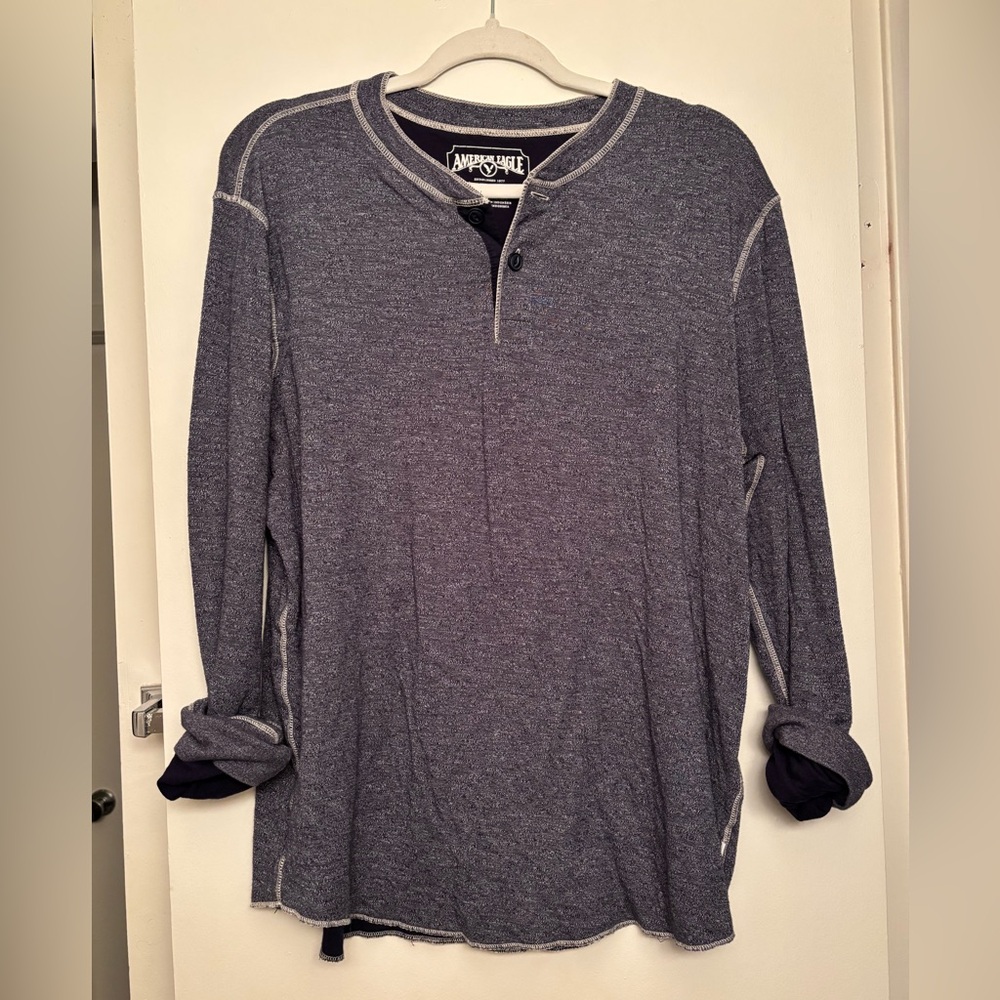 American Eagle Outfitters Men's Blue Henley Shirt